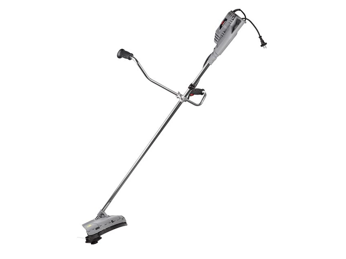 Триммер электрический, 1400 Вт, 230 В~50 Гц, 7500 об/мин, плавный пуск,рем.привод, диаметр вращения диска/лески 255/420 мм, катушка + 3-х зубчатый нож INTERTOOL DT-2258 