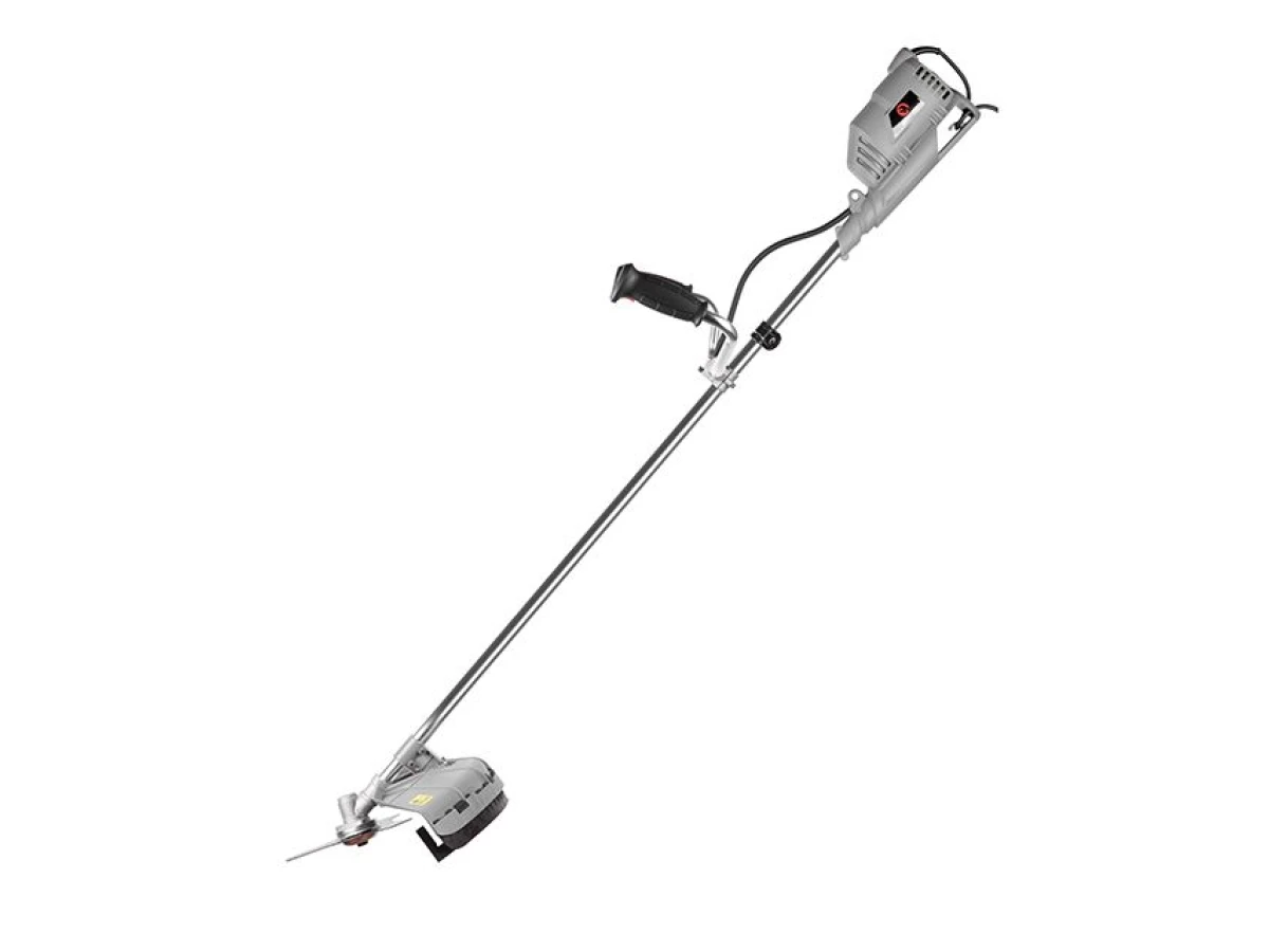 Триммер электрический, 1400 Вт, 230 В~50 Гц, 7500 об/мин, плавный пуск,рем.привод, диаметр вращения диска/лески 255/420 мм, катушка + 3-х зубчатый нож INTERTOOL DT-2258 