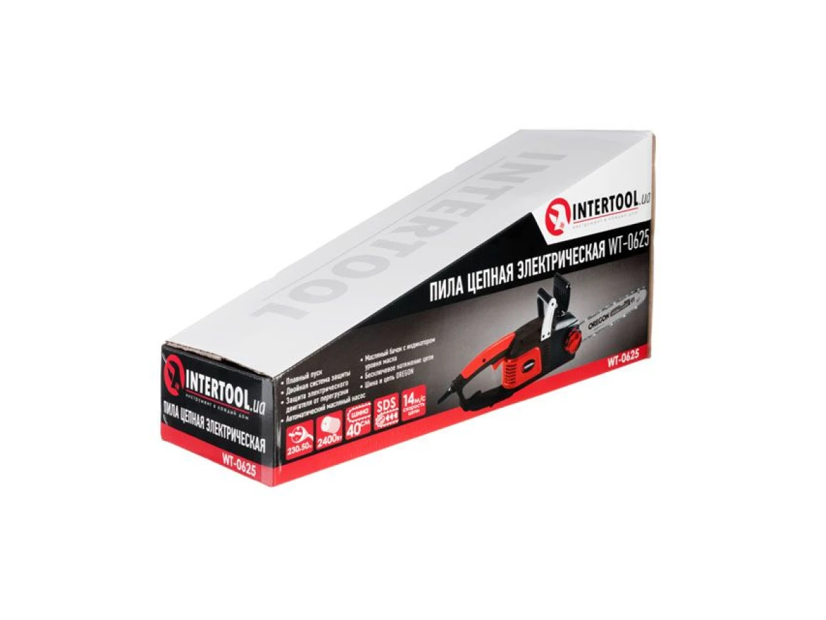 Пила ланцюгова електрична 2400 Вт, шина 40 см, плавний пуск, SDS-система натяжіння ланцюга INTERTOOL WT-0625 