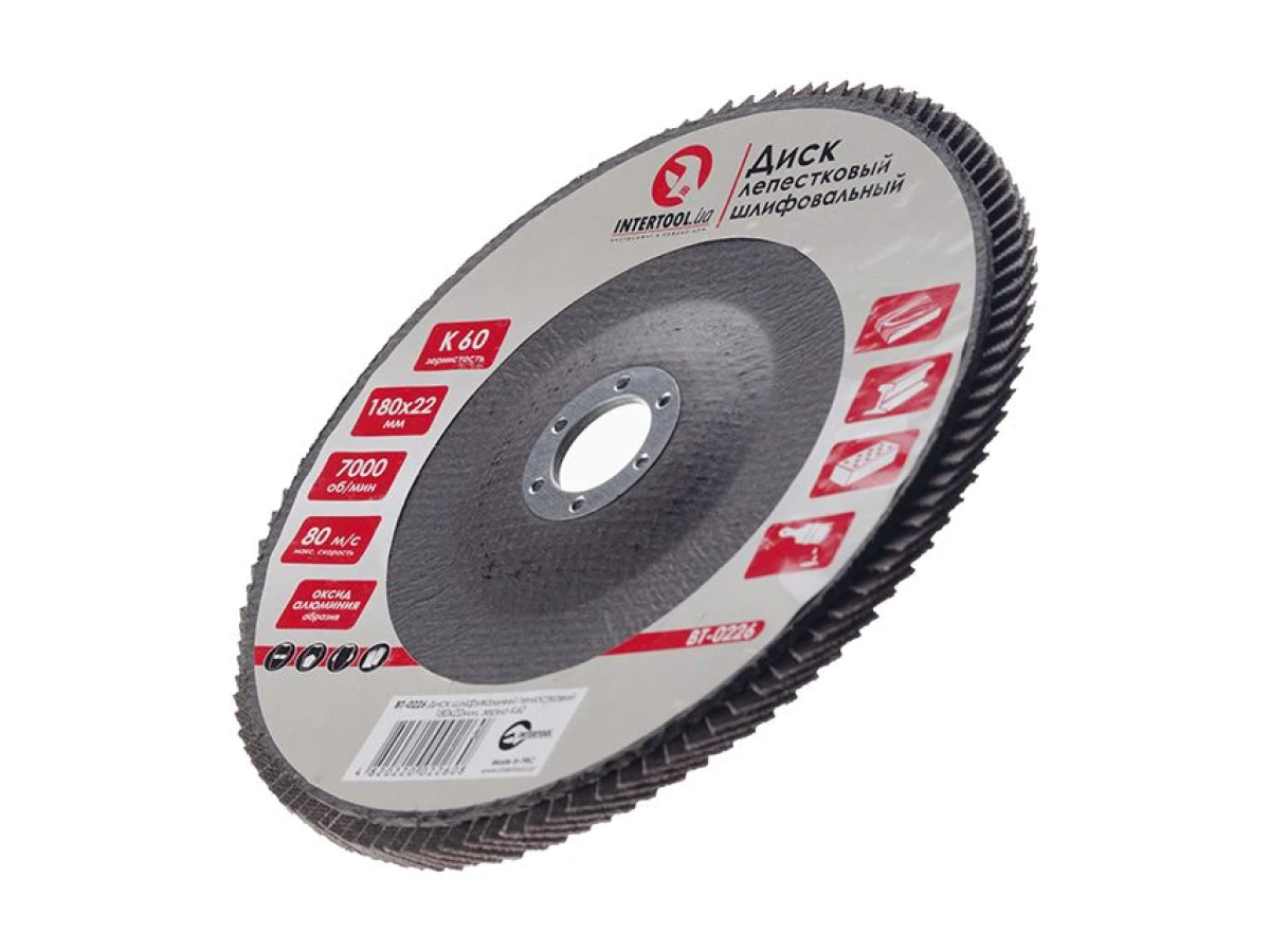Диск шліфувальний пелюстковий 180 x 22мм зерно K60 INTERTOOL BT-0226 