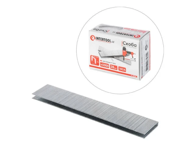 Скоба для степлера РТ-1612 28мм (18GA) 5,7(5,8)x1,25x1,0мм 5000шт/упак. INTERTOOL PT-8328 