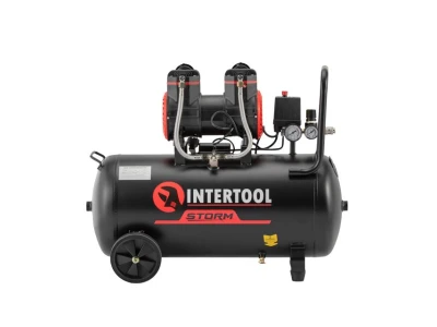 Компресор 50 л, 1.5 кВт, 220 В, 8 aтм, 250 л/хв, 2800 об/хв, безмасляний, 2 циліндра INTERTOOL PT-0035