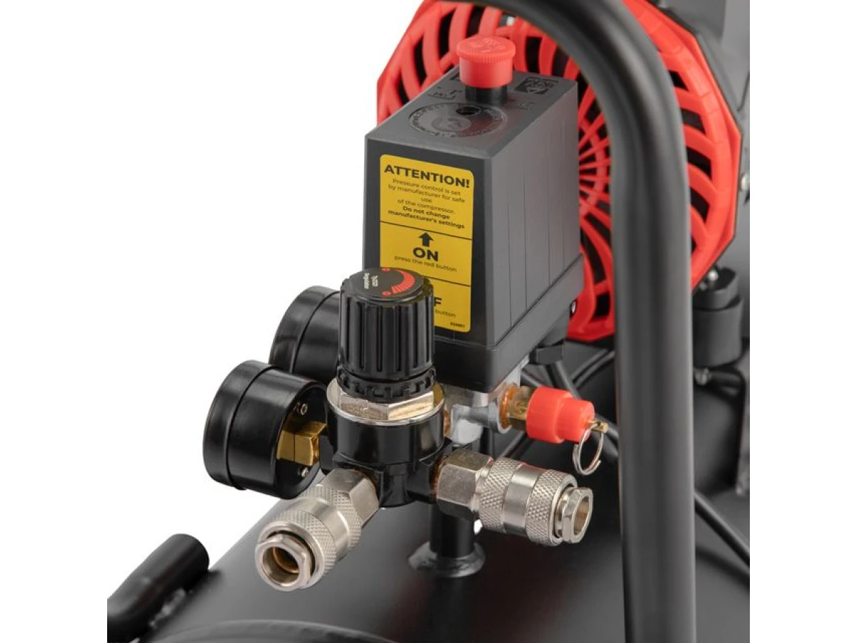 Компресор 50 л, 1.5 кВт, 220 В, 8 aтм, 250 л/хв, 2800 об/хв, безмасляний, 2 циліндра INTERTOOL PT-0035 