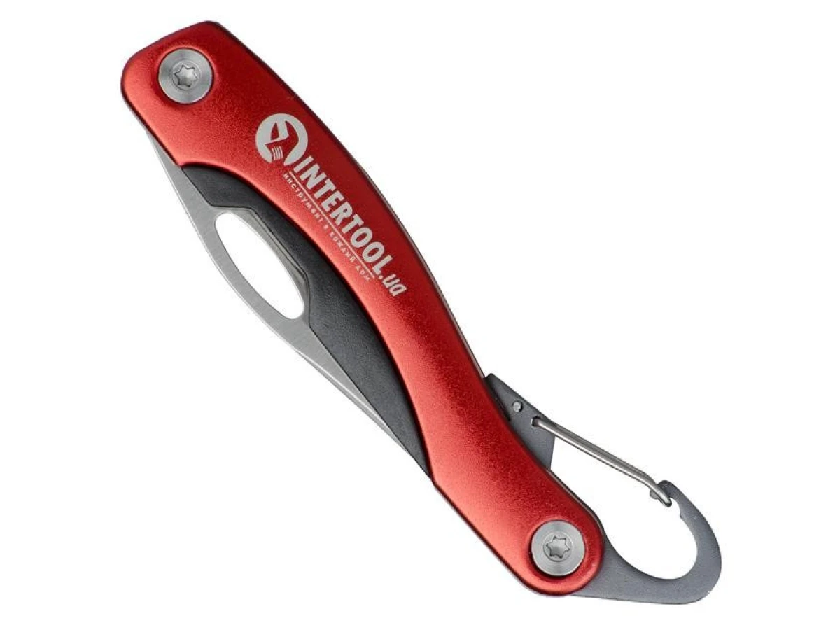 Ніж складаний 194 мм, ручка з алюмінієвими вставками, карабін INTERTOOL HT-0596 