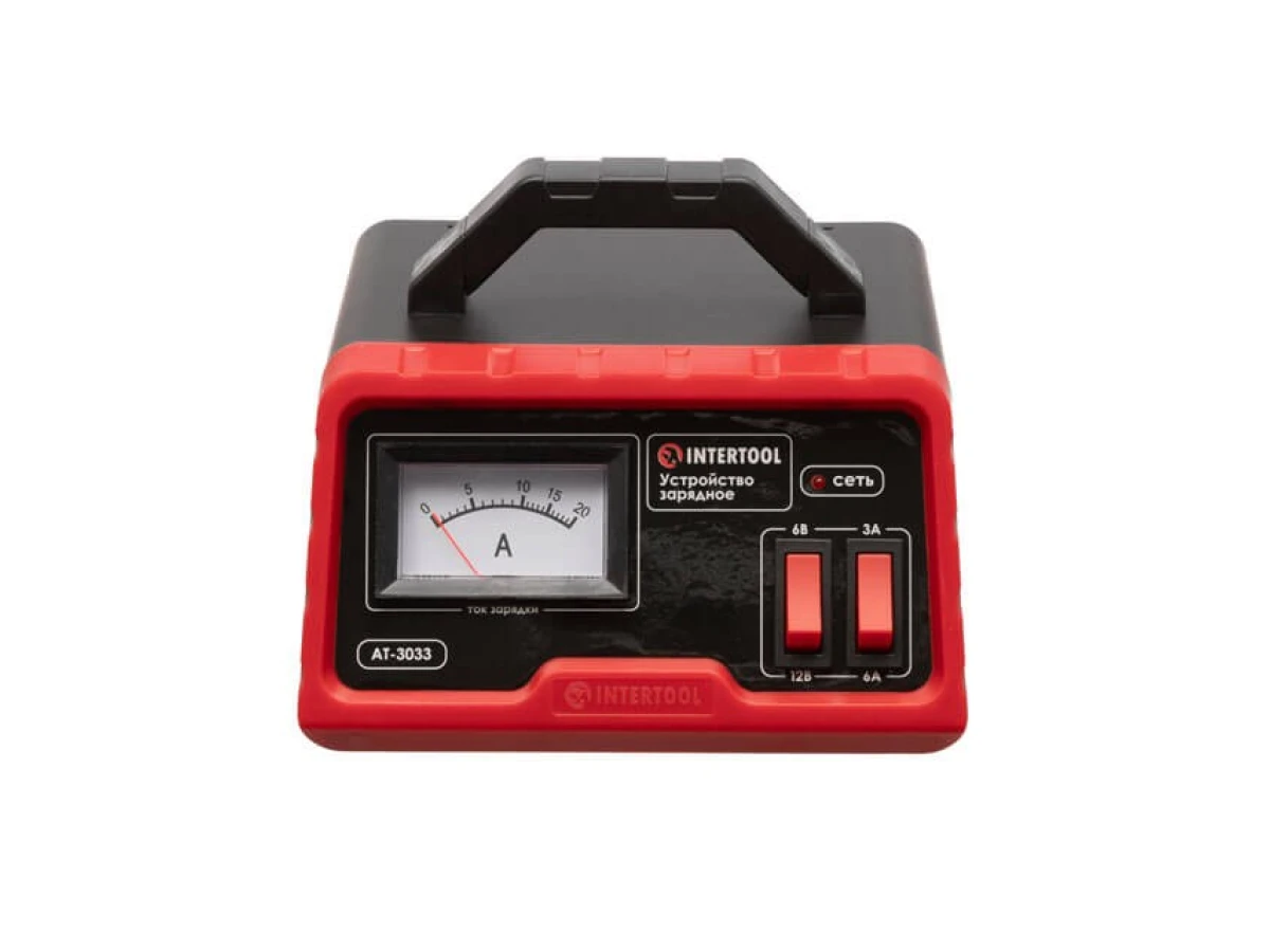 Устройство зарядное для аккумуляторов 6/12 В, 3/6 А, 4-60 Ач, с трансформатором INTERTOOL AT-3033 