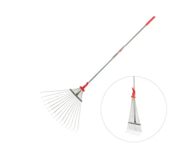 Граблі віялові 15 прутів, металева рукоятка, регулювання ширини 20-65 см INTERTOOL FT-3008