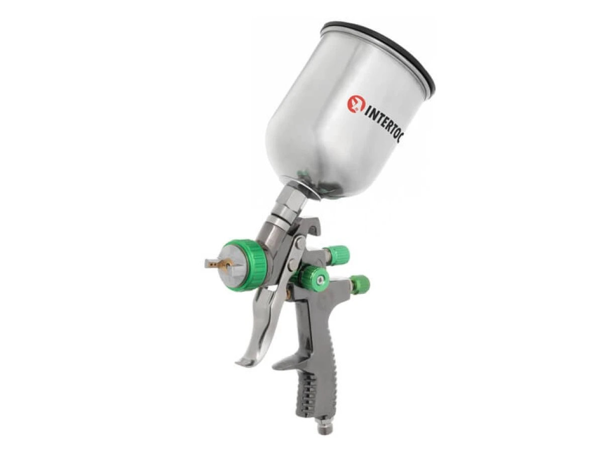 Фарбопульт пневматичний LVLP GREEN професійний, форсунка 1.3мм, верхній металевий бачок 600мл., 1.5бар INTERTOOL PT-0131 