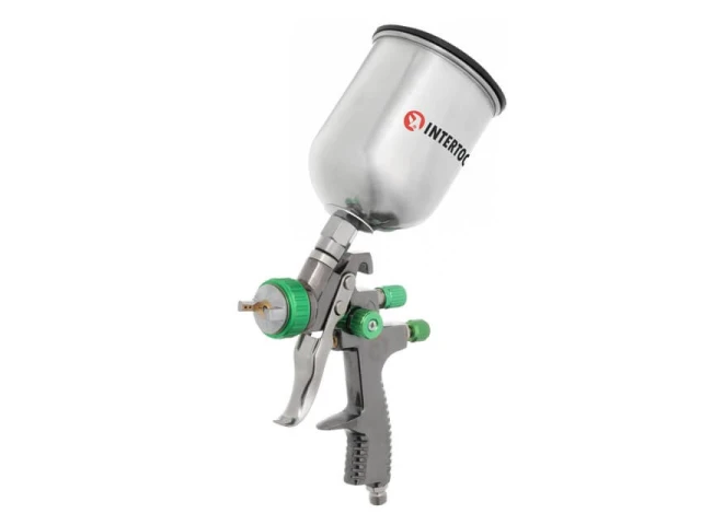 Фарбопульт пневматичний LVLP GREEN професійний, форсунка 1.3мм, верхній металевий бачок 600мл., 1.5бар INTERTOOL PT-0131 