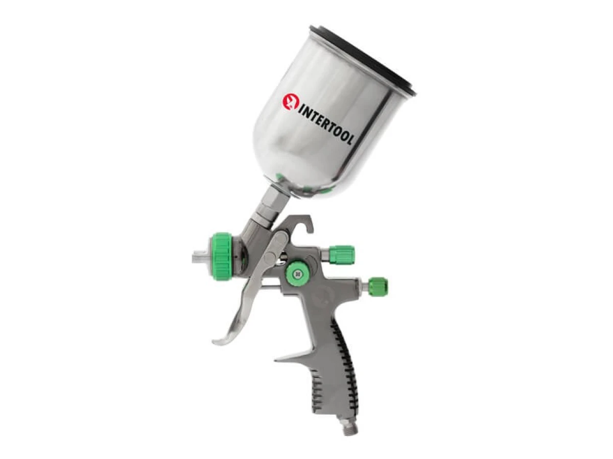 Фарбопульт пневматичний LVLP GREEN професійний, форсунка 1.3мм, верхній металевий бачок 600мл., 1.5бар INTERTOOL PT-0131 