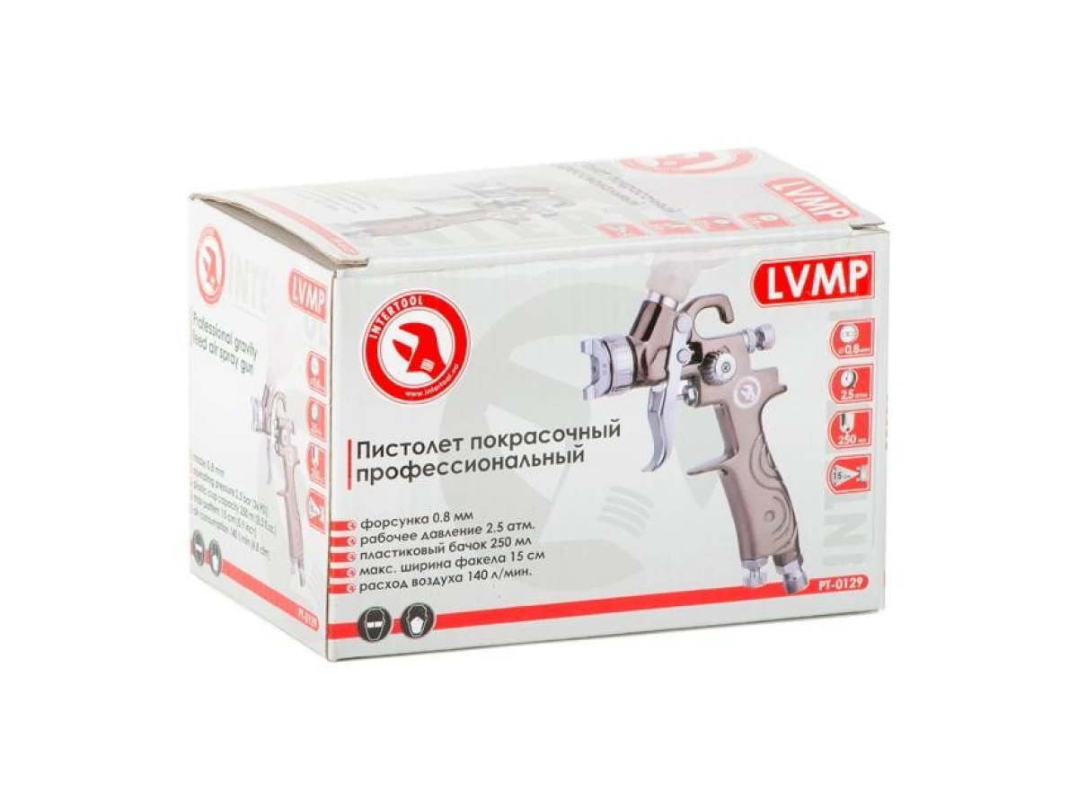 Фарбопульт пневматичний LVMP MINI, форсунка 0.8 мм, верхнiй пластиковий бачок 250 мл, 2-2.5 бар INTERTOOL PT-0129 