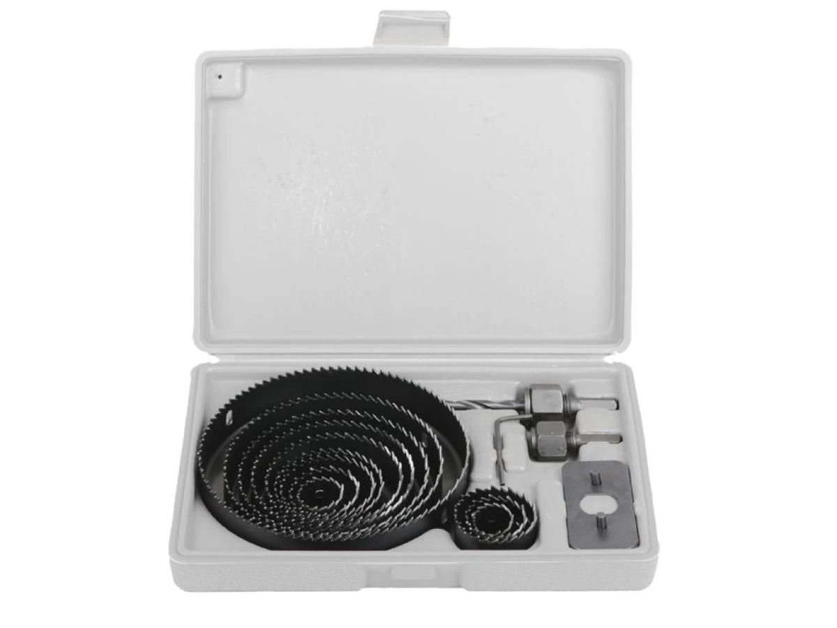 Набір корончатих свердел по деревині 19-127 мм 16 шт (19, 22, 29, 32, 38, 44, 54, 64, 76, 89, 102, 127 мм) INTERTOOL BT-0026 