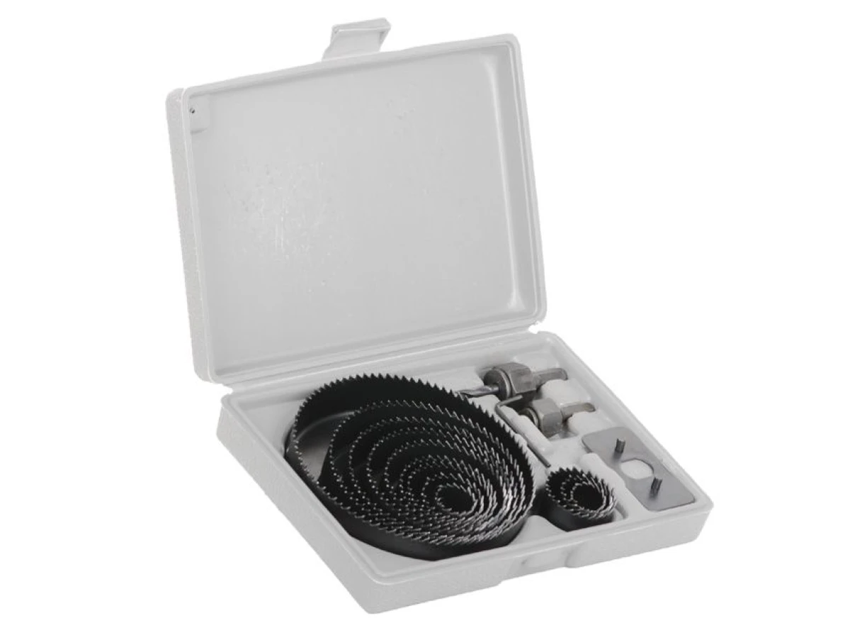 Набір корончатих свердел по деревині 19-127 мм 16 шт (19, 22, 29, 32, 38, 44, 54, 64, 76, 89, 102, 127 мм) INTERTOOL BT-0026 