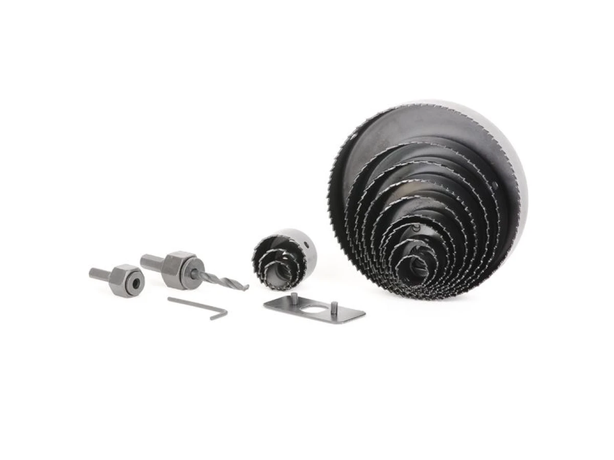 Набір корончатих свердел по деревині 19-127 мм 16 шт (19, 22, 29, 32, 38, 44, 54, 64, 76, 89, 102, 127 мм) INTERTOOL BT-0026 