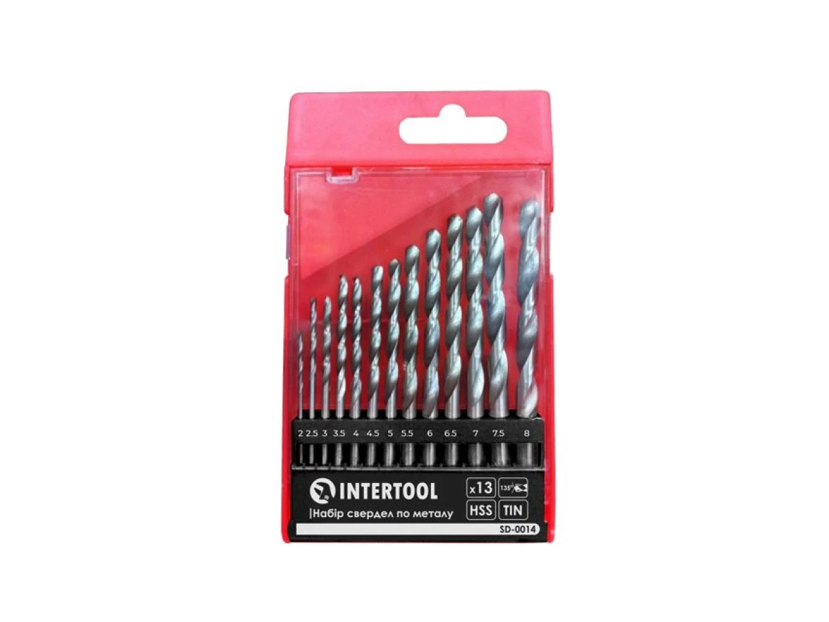 Набір свердел по металу DIN338 HSS 13шт (2-8мм), покриття Ti INTERTOOL SD-0014 
