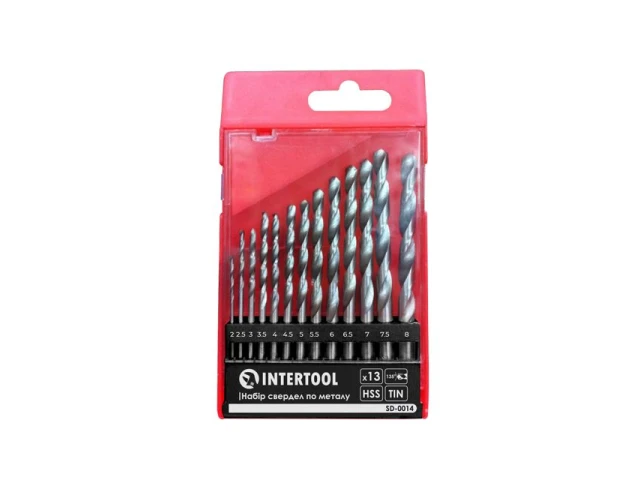 Набір свердел по металу DIN338 HSS 13шт (2-8мм), покриття Ti INTERTOOL SD-0014 