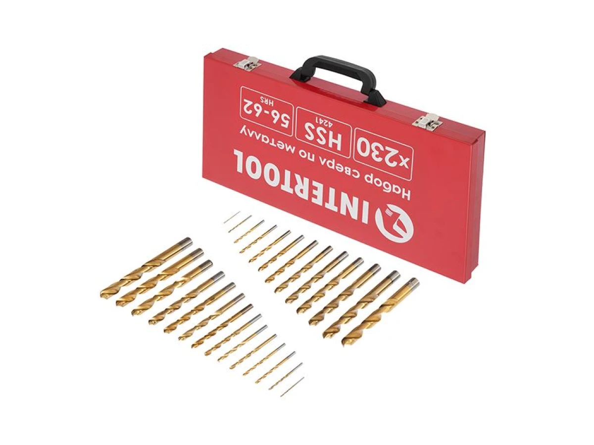 Набір свердел HSS 230 од. в металевому кейсі INTERTOOL SD-0309 