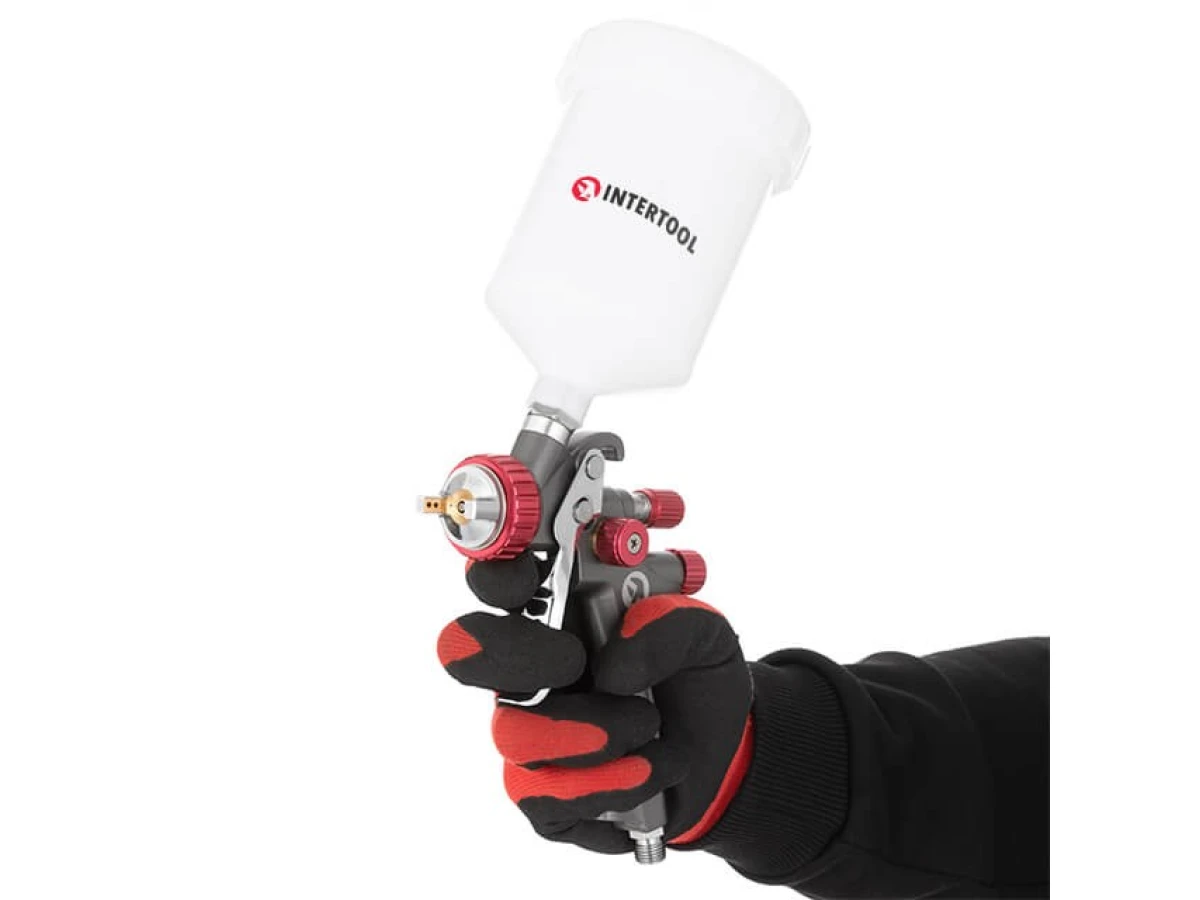 Фарбопульт пневматичний LVLP TEFLON професійний, форсунка 1.3 мм, верхній пластиковий бачок 600 мл., 1.5 бар, STORM INTERTOOL PT-0143 