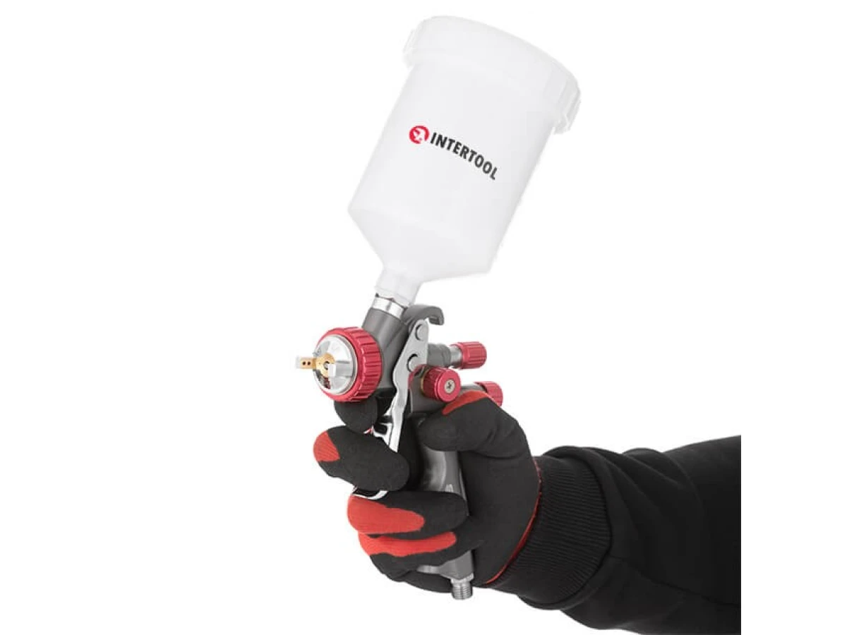 Фарбопульт пневматичний LVLP TEFLON професійний, форсунка 1.4мм, верхній пластиковий бачок 600мл., 1.5бар, STORM INTERTOOL PT-0144 