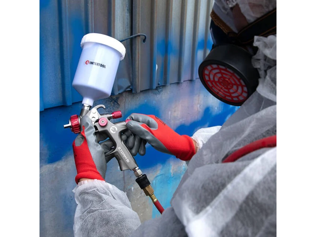 Фарбопульт пневматичний LVLP TEFLON професійний, форсунка 1.4мм, верхній пластиковий бачок 600мл., 1.5бар, STORM INTERTOOL PT-0144 