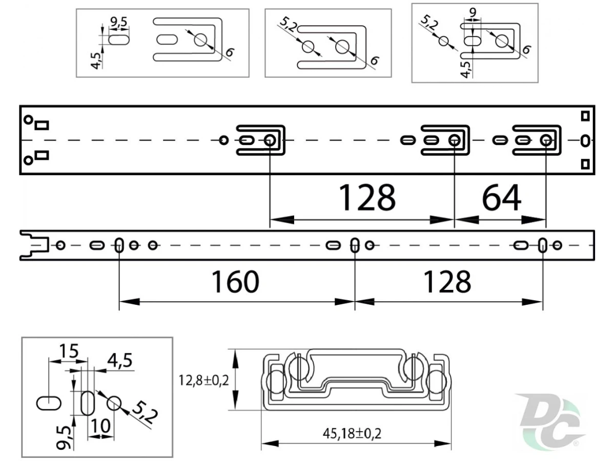 Направляющая телескопическая Push to open L-400мм Н-45мм ДС ПремиумЛайн 