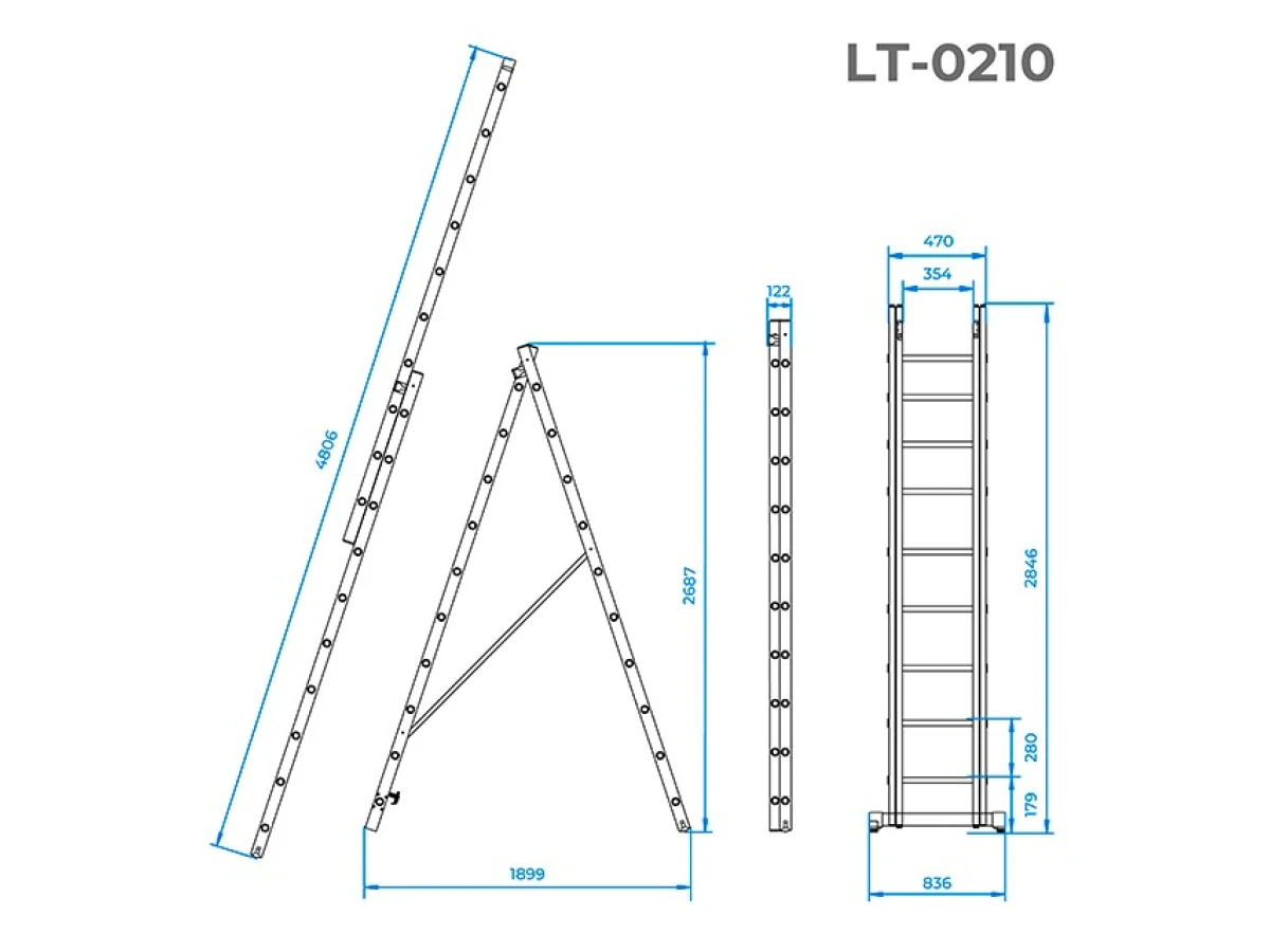 Лестница алюминиевая, 2-х секционная, универсальная, раскладная, 2*10 ступ., 4,8 м INTERTOOL LT-0210 