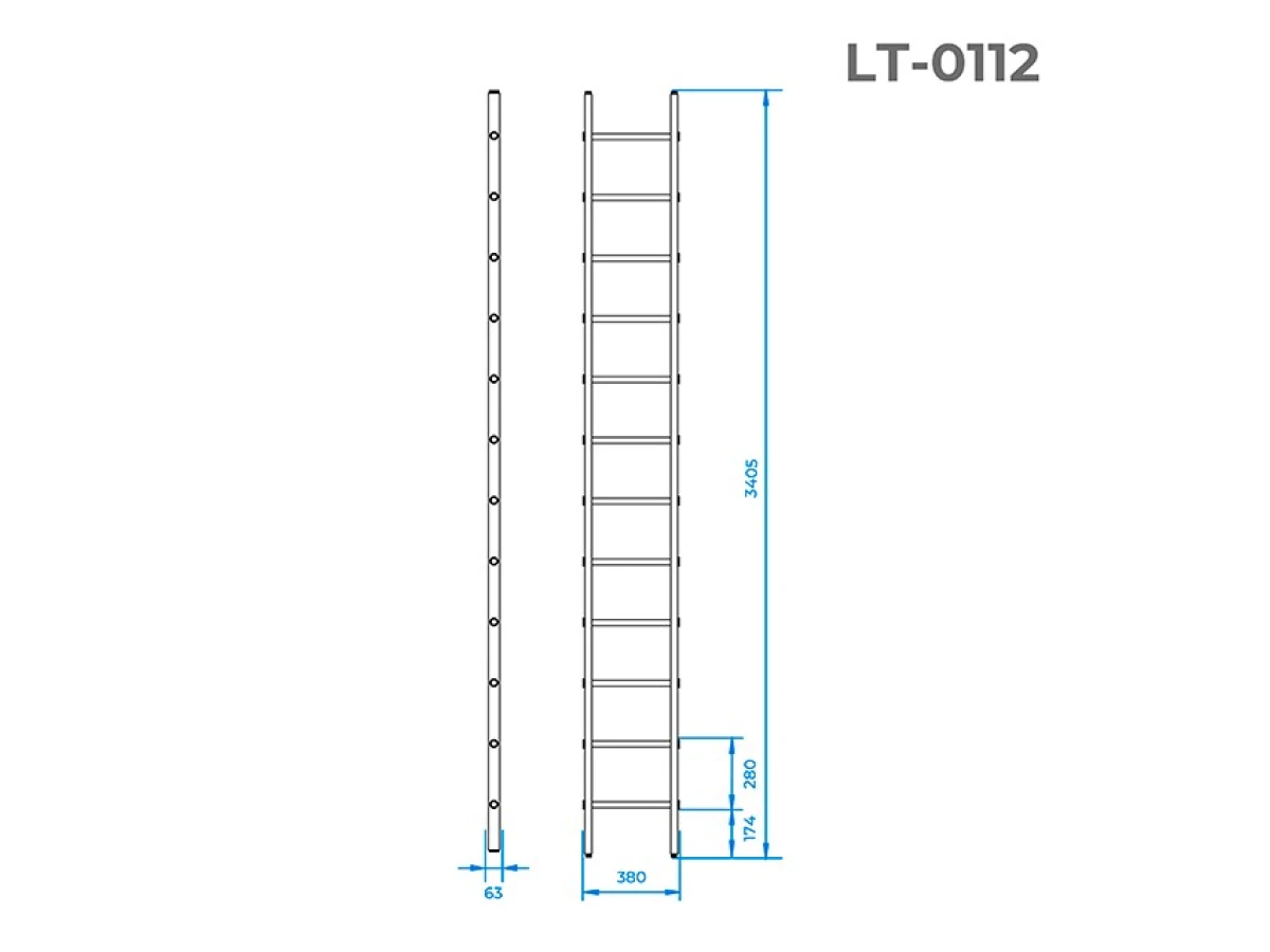 Лестница алюминиевая приставная, 12 ступеней, 3,40 м INTERTOOL LT-0112 