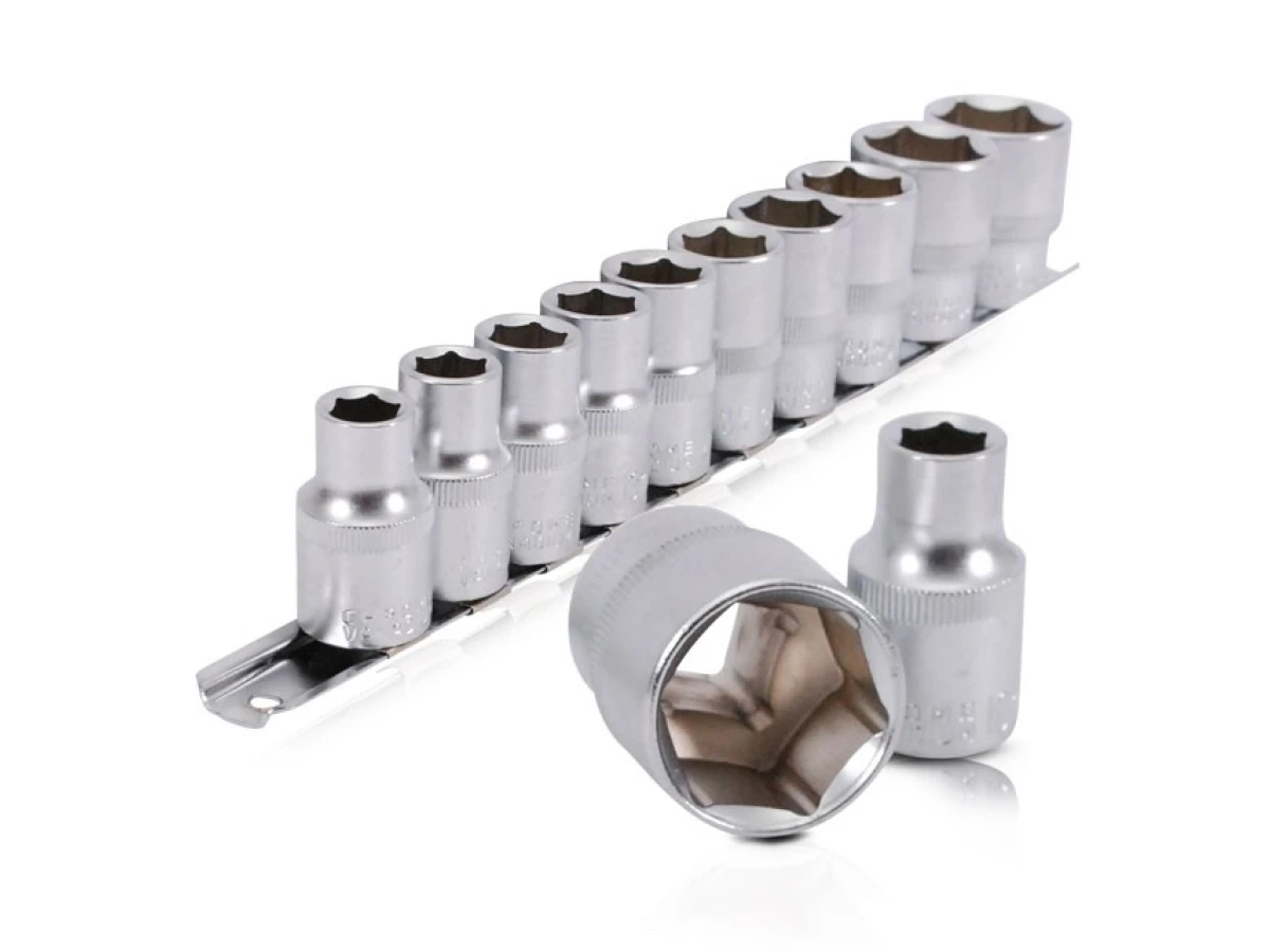 Набір головок на планці: 10, 11, 12, 13, 14, 15, 17, 19, 22, 24 - 1/2", 10 од. INTERTOOL ET-6011 