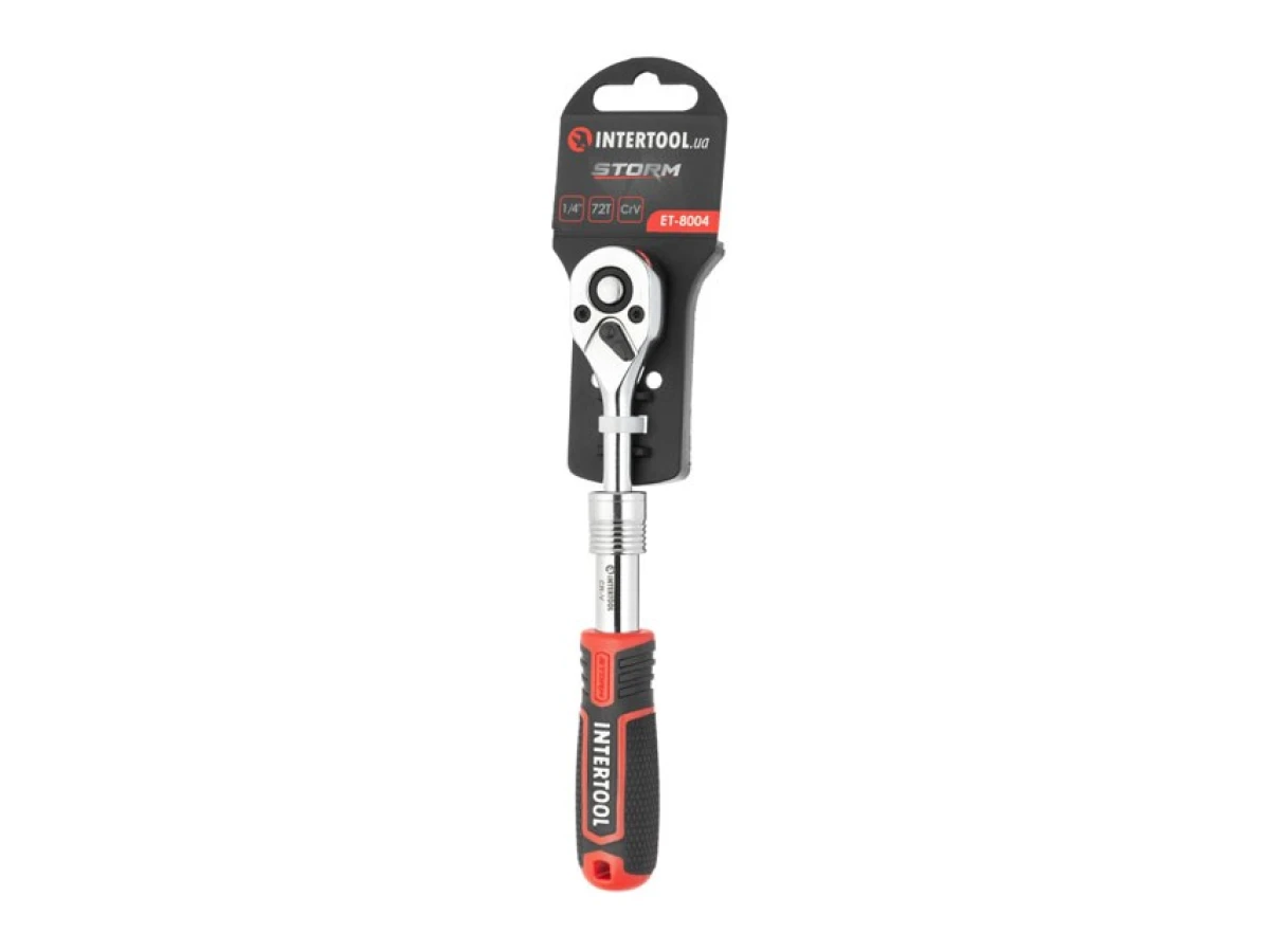 Рукоятка з храповим механізмом телескопічна, 72 зуба 1/4 ", Cr-V STORM INTERTOOL ET-8004 