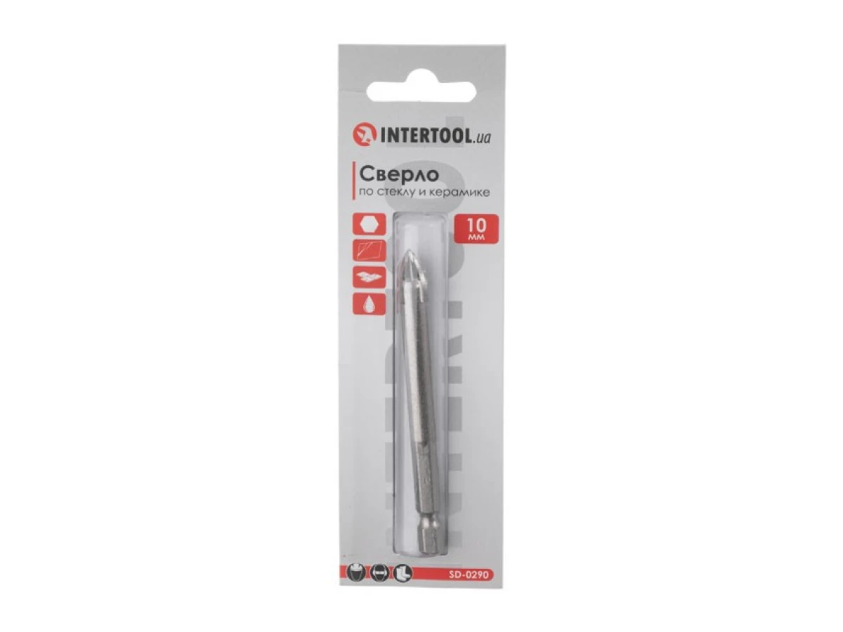 Свердло по склу та кераміці 10 мм HEX 1/4'' (6.35 mm) INTERTOOL SD-0290 