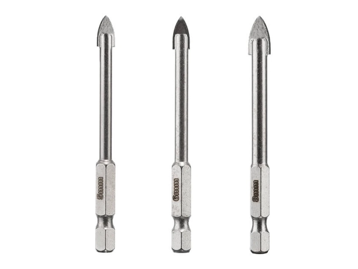 Набір свердел по склу та кераміці 5 + 6 + 8 мм HEX 1/4'' (6.35 mm) INTERTOOL SD-0293 