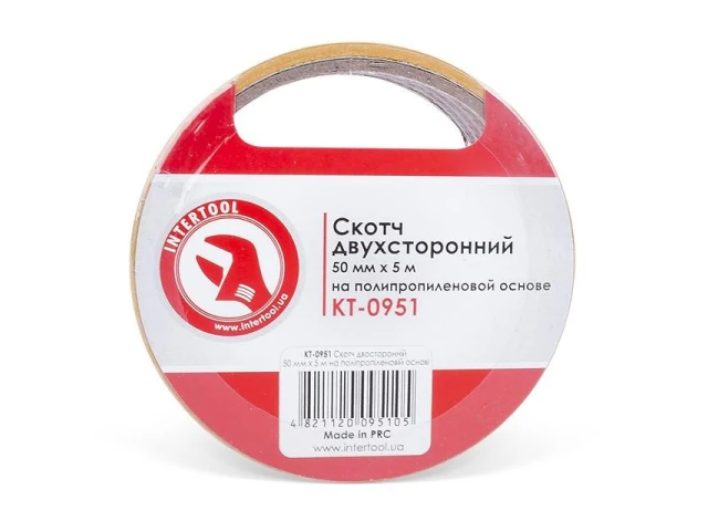 Скотч двосторонній 50 мм * 5 м на поліпропіленовій основі INTERTOOL KT-0951 
