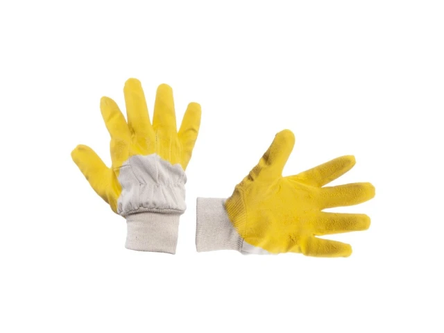 Перчатка стекольщика тканевая покрытая рифленым латексом на ладони (желтая) (ящик 120 пар) INTERTOOL SP-0002W 