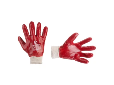 Перчатка маслостойкая х/б трикотаж, покрытая PVC, c вязаным манжетом (красная) INTERTOOL SP-0006