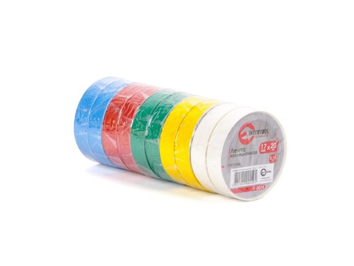 Стрічка ізоляційна, 17 мм * 20 м * 0.15 мм, кольорова (уп. 10 шт) INTERTOOL IT-0024 