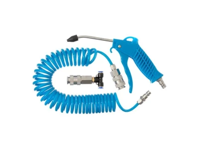 Набір для продування кабіни вантажних авто: пістолет, шланг поліуретановий 5 м 6*4 мм, трійник на шланг 6 мм; на швидкороз'ємних з'єднаннях INTERTOOL PT-1506