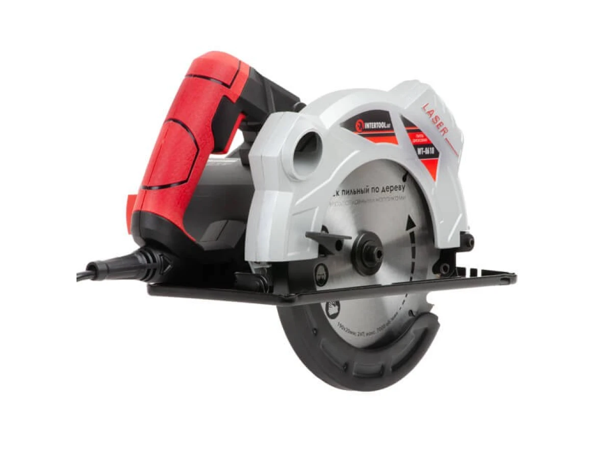 Пила дискова 1500 Вт, 5800 об/хв., кут 90-45°, глибина розпилу 65-43 мм, диск 190*20 мм, 24 зуба, лазер INTERTOOL WT-0618 