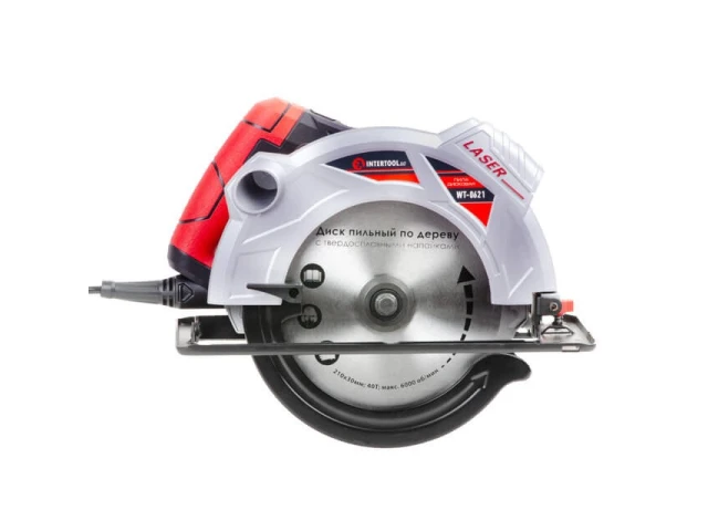 Пила дискова 1800 Вт, 5000 об/хв., кут 90°-45°, Глибина розпилу 73-48 мм, диск 210*30 мм, 40 зубців, лазер INTERTOOL WT-0621 