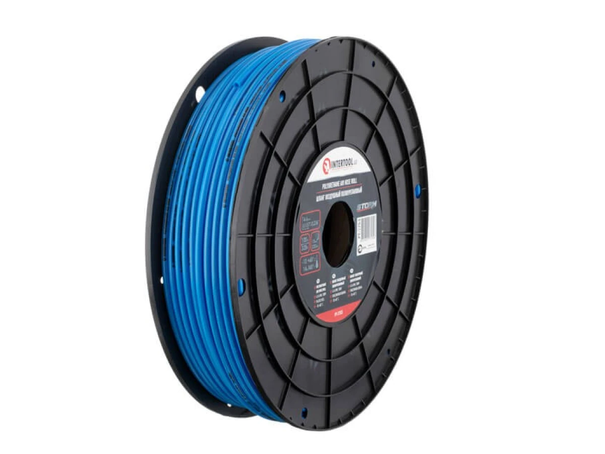 Шланг прямий поліуретановий, 4 * 6мм, 100м, пластикова бобіна, STORM INTERTOOL PT-1753 