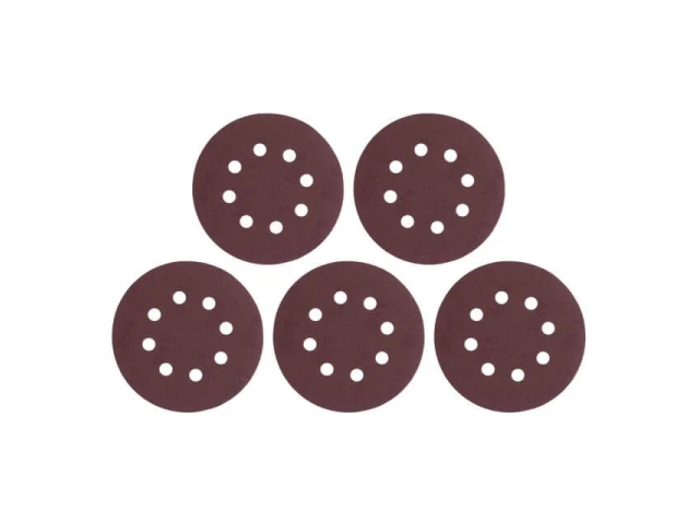 Круг наждачный самоклеющийся 125мм с отверстиями, бумага класс С, плотность 140 г/м2, К150, уп. 5ед INTERTOOL BT-0588 