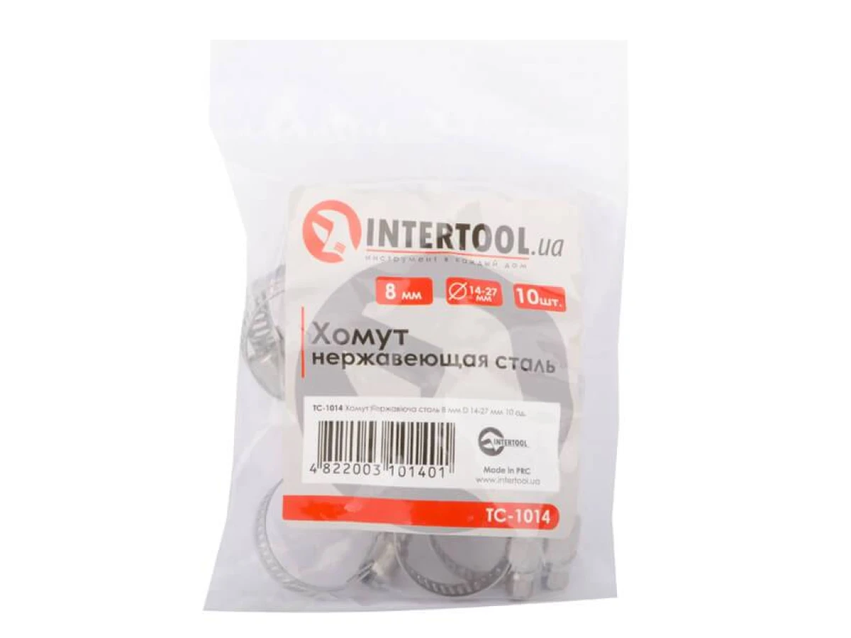 Хомут нержавіюча сталь 8 мм, D - 14-27 мм INTERTOOL TC-1014 