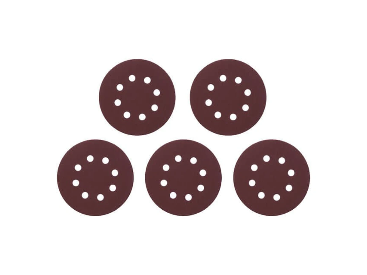Круг наждаковий самоклеючий 125 мм з отворами , папір клас С, густина 140 г/м2, К180, уп. 5 од. INTERTOOL BT-0589 