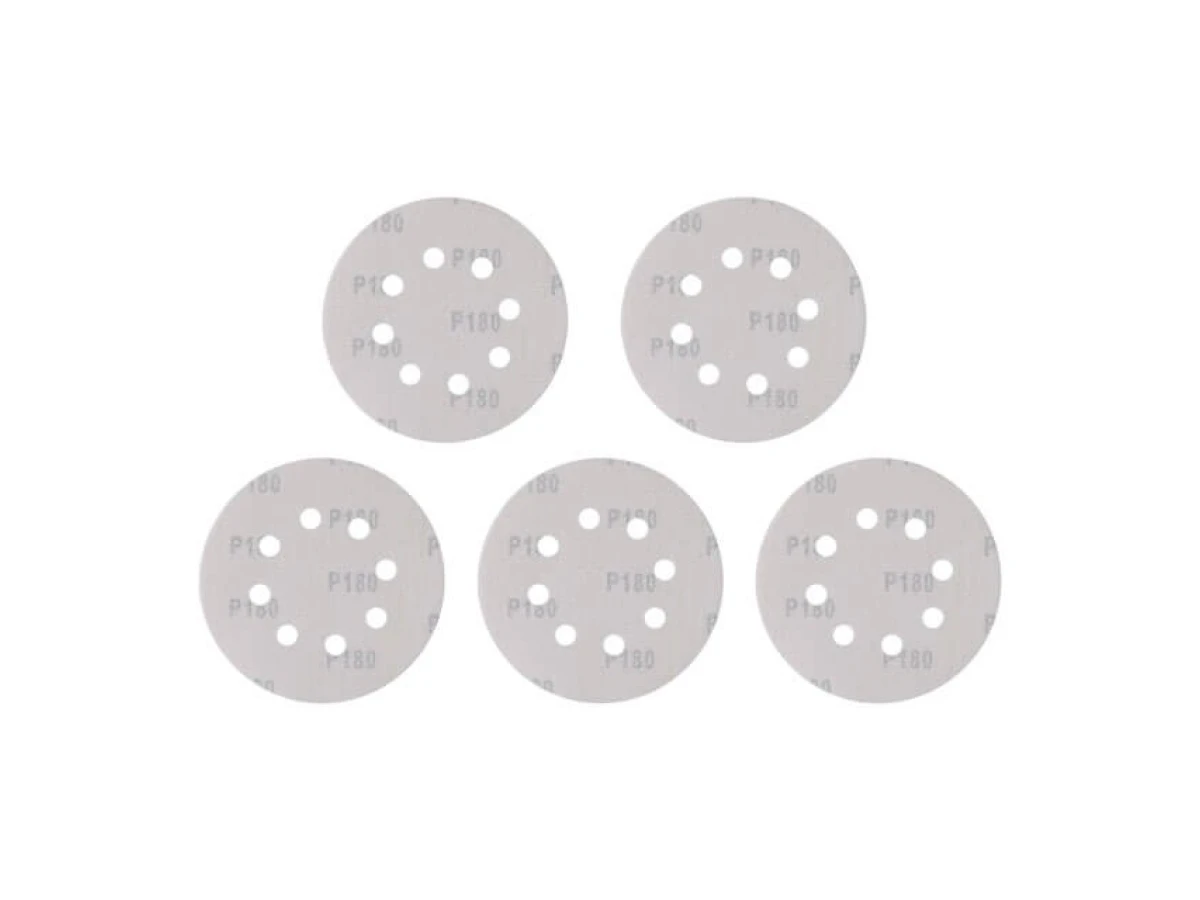 Круг наждаковий самоклеючий 125 мм з отворами , папір клас С, густина 140 г/м2, К180, уп. 5 од. INTERTOOL BT-0589 
