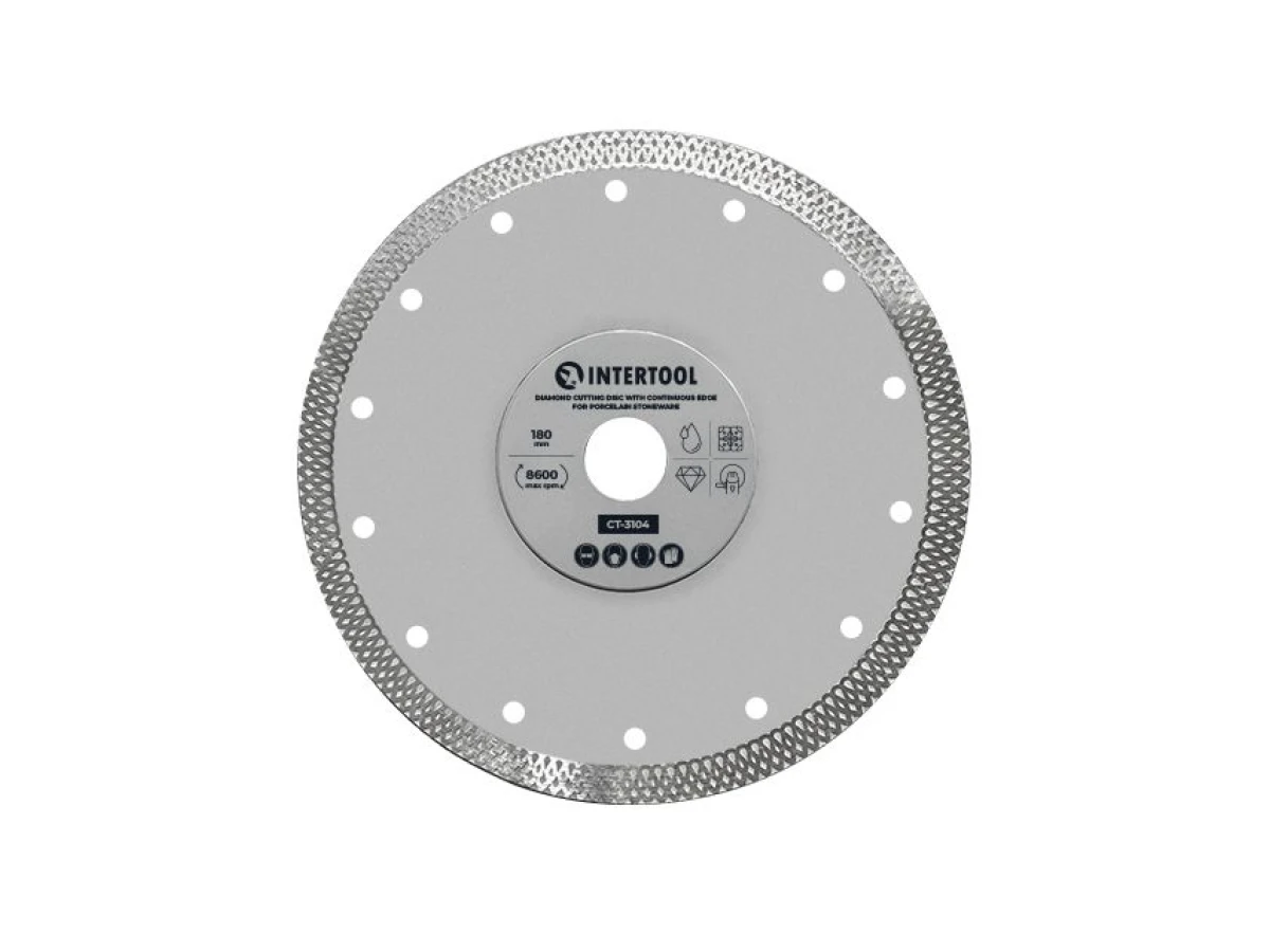 Диск алмазний відрізний з суцільною кромкою 180мм, по керамограніту INTERTOOL CT-3104 