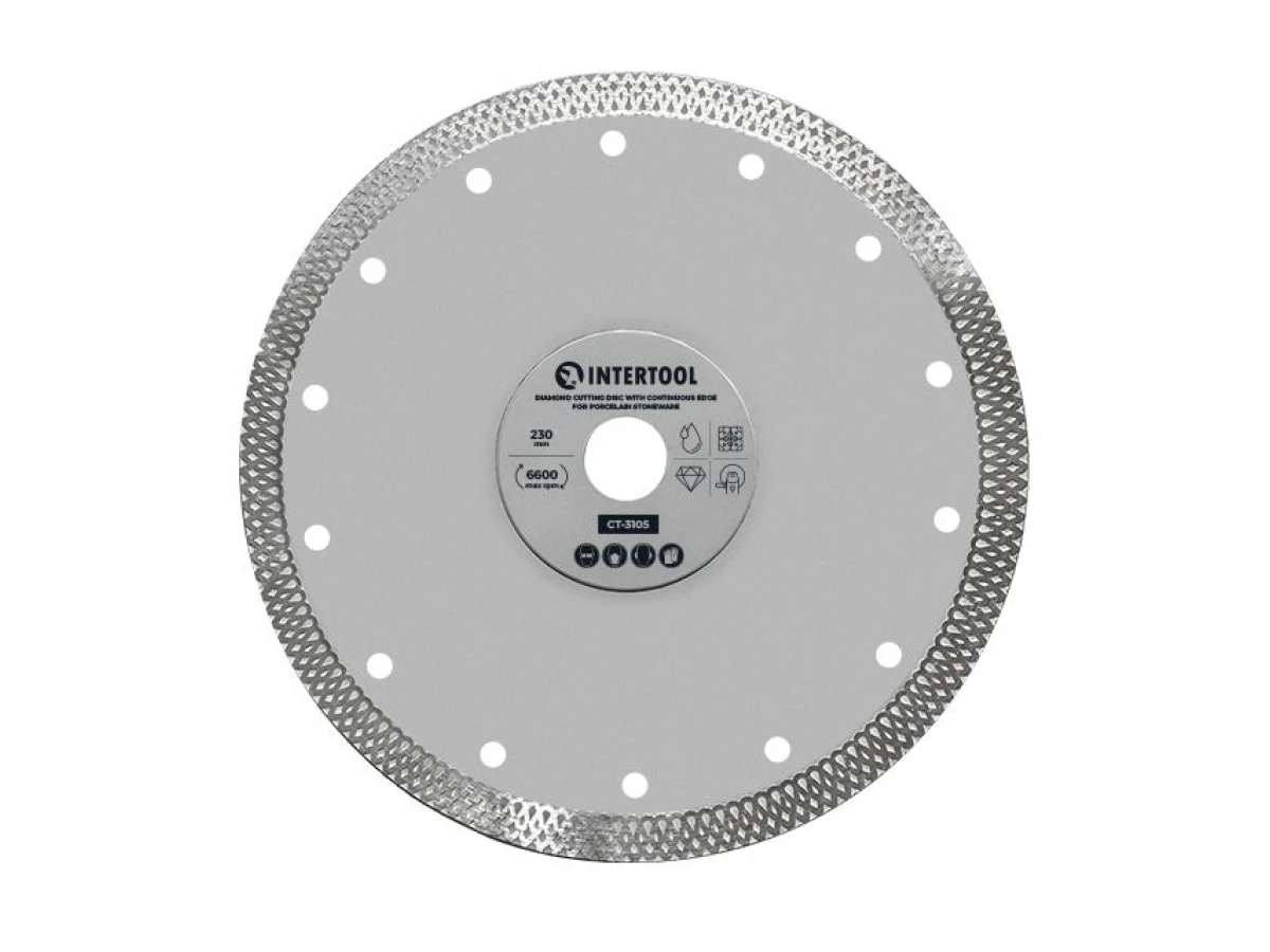 Диск алмазний відрізний з суцільною кромкою 230мм, по керамограніту INTERTOOL CT-3105 