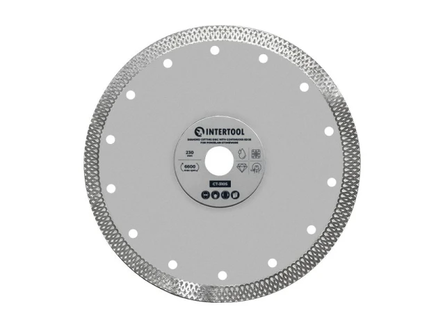 Диск алмазний відрізний з суцільною кромкою 230мм, по керамограніту INTERTOOL CT-3105 