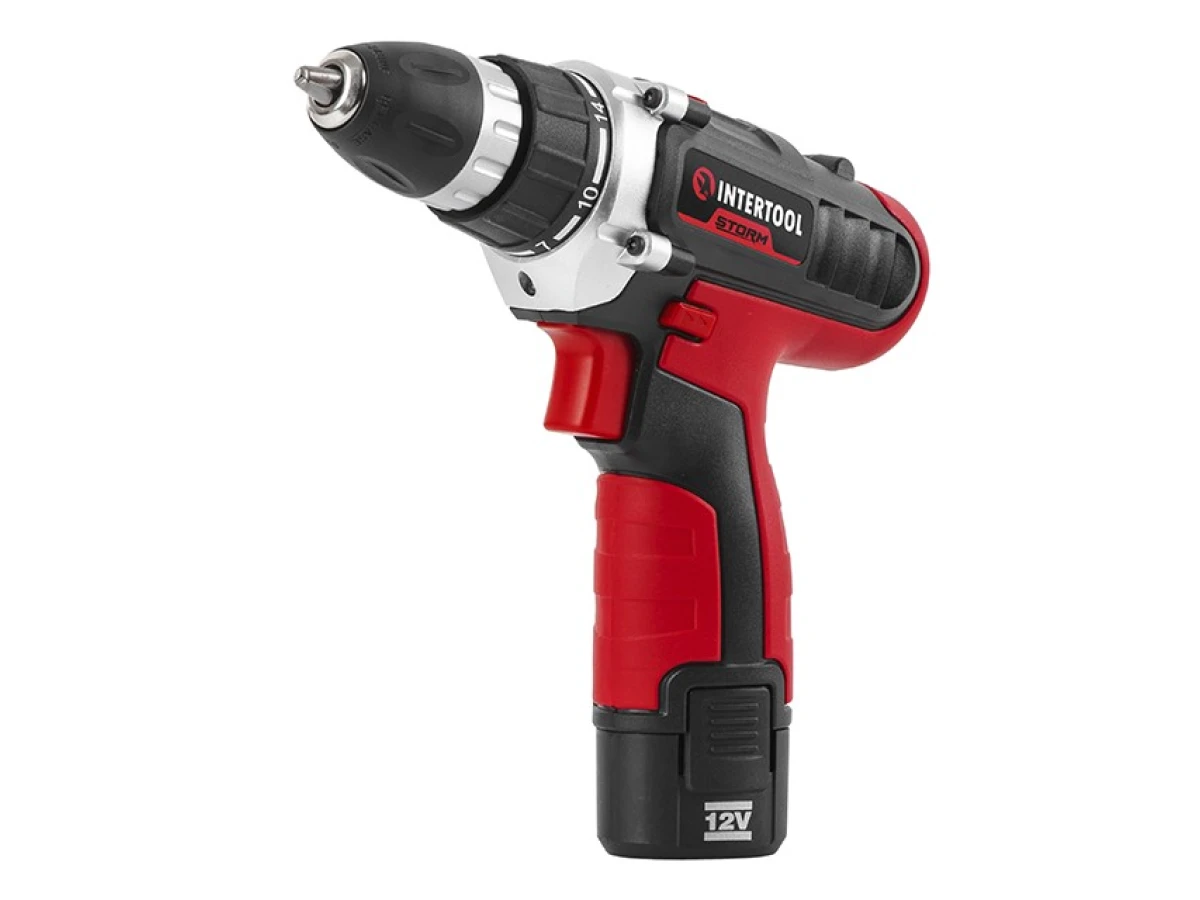 Дрель-шуруповерт аккумуляторная, Li-Ion 12В, 18Nm,1.5 Ач, 2 скорости, 0-400/0-1500об/мин, 2 аккумулятора INTERTOOL WT-0321 