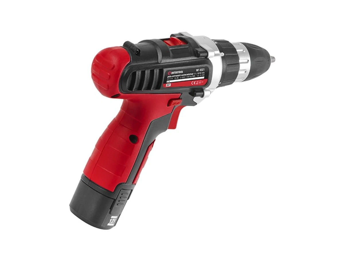 Дрель-шуруповерт аккумуляторная, Li-Ion 12В, 18Nm,1.5 Ач, 2 скорости, 0-400/0-1500об/мин, 2 аккумулятора INTERTOOL WT-0321 