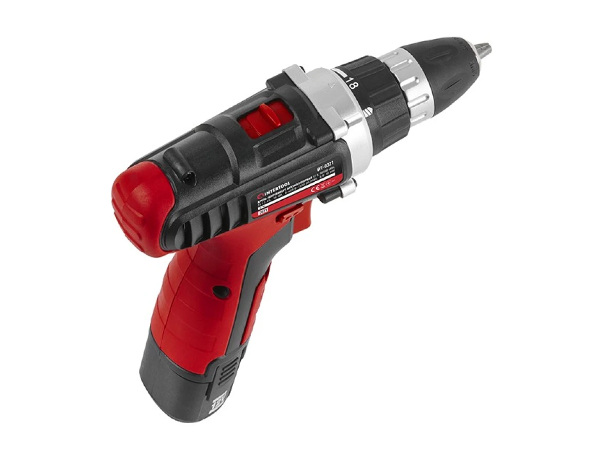 Дрель-шуруповерт аккумуляторная, Li-Ion 12В, 18Nm,1.5 Ач, 2 скорости, 0-400/0-1500об/мин, 2 аккумулятора INTERTOOL WT-0321 