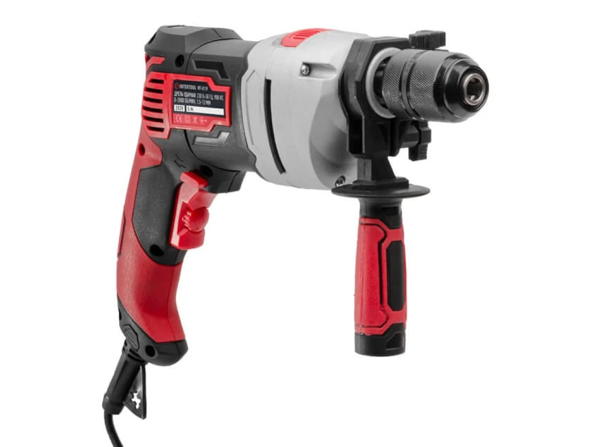 Дрель ударная 900Вт, 0-2800об/мин,1.5-13мм, метал. корпус редуктора, быстрозажимной патрон INTERTOOL WT-0119 
