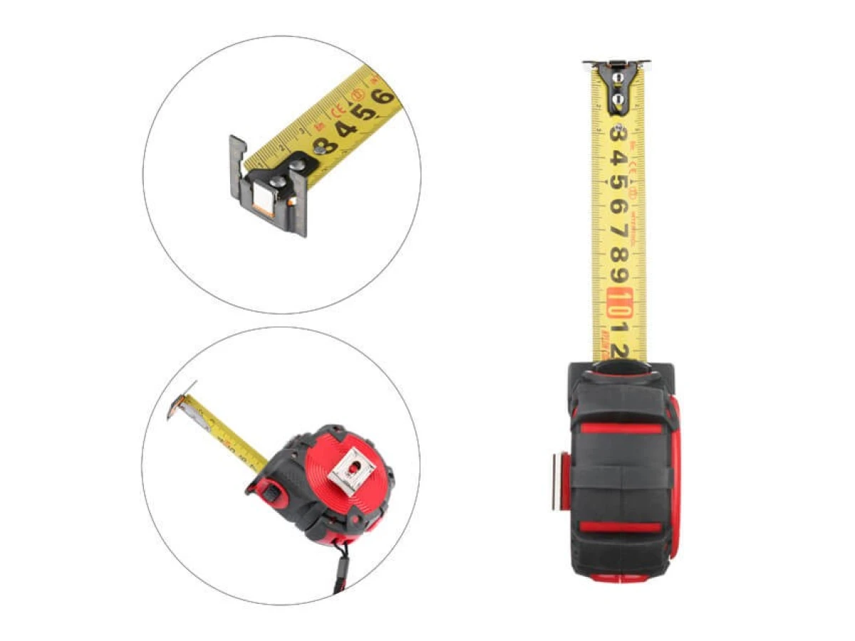 Рулетка з металевим полотном, 8 м * 25 мм, двостороння шкала, нейлонове покриття, двосторонній заціп з магнітом, автостоп полотна STORM INTERTOOL MT-0848 
